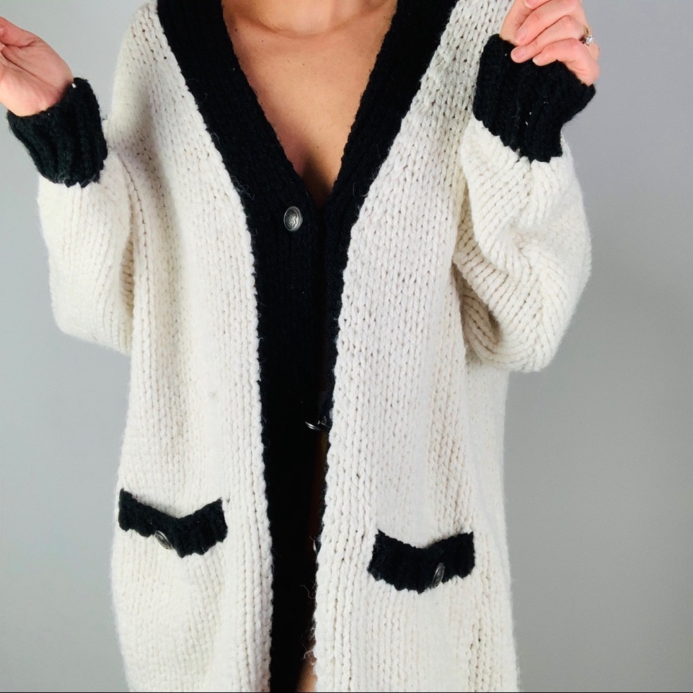 Zara White chunky knit oversized cardigan sweater - Picture 5 of 11